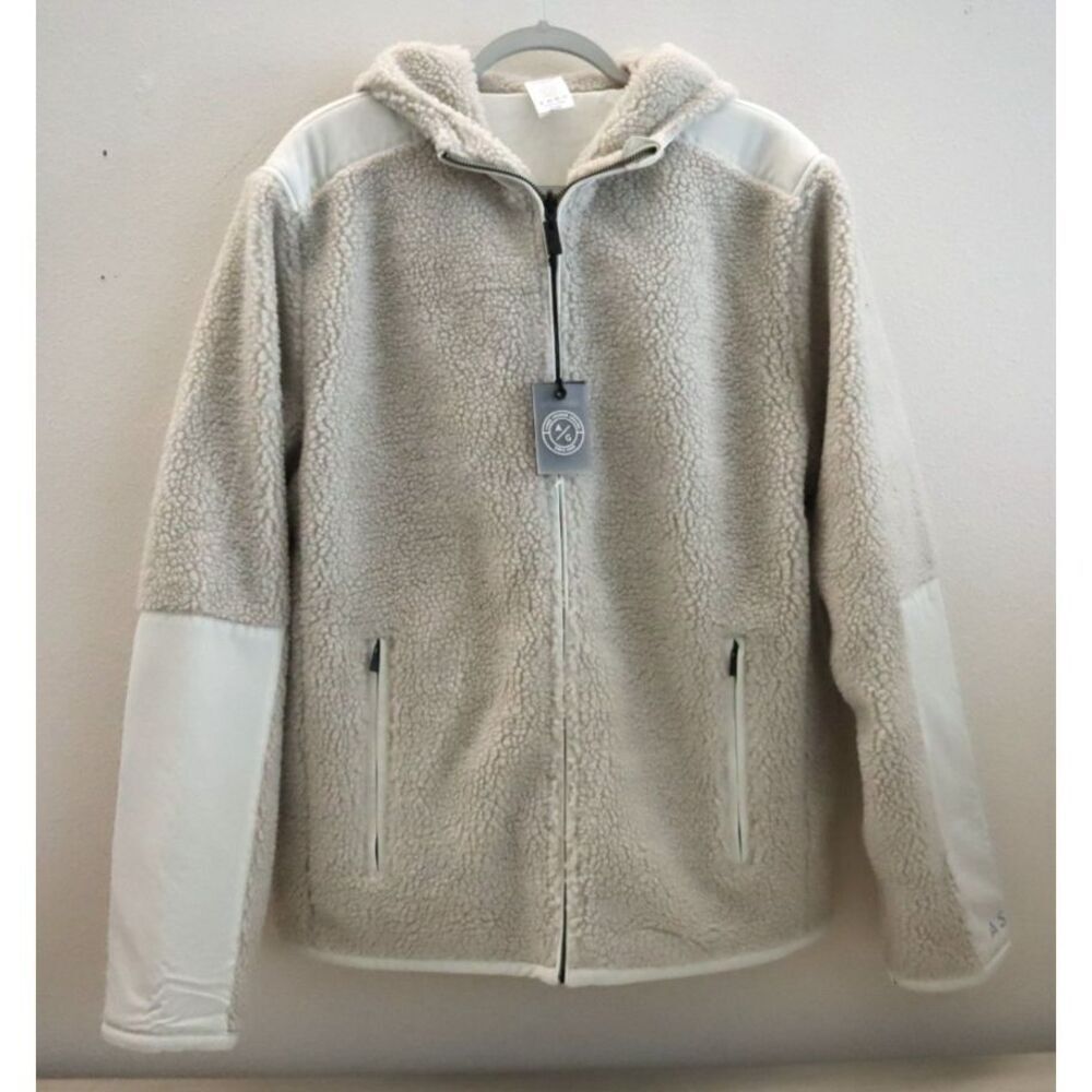 Asher Golf Men's Sz M Bone/Cream Reversible Sherpa Hooded Full Zip Jacket